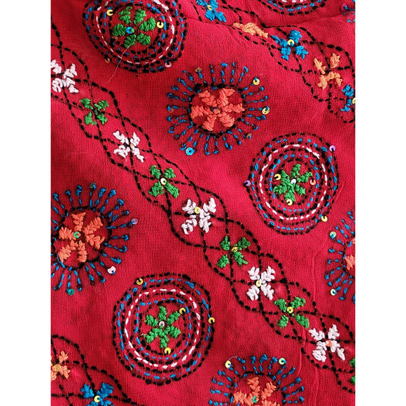 Vintage Embroidered Silk Beaded Sequin‎ Stars & Circles Saree Dupatta Formal - Picture 6 of 8